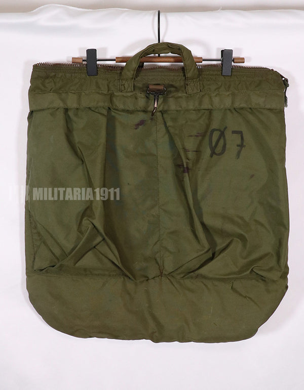 Original U.S. military, 1984 U.S. Air Force helmet bag, stained and lettered.