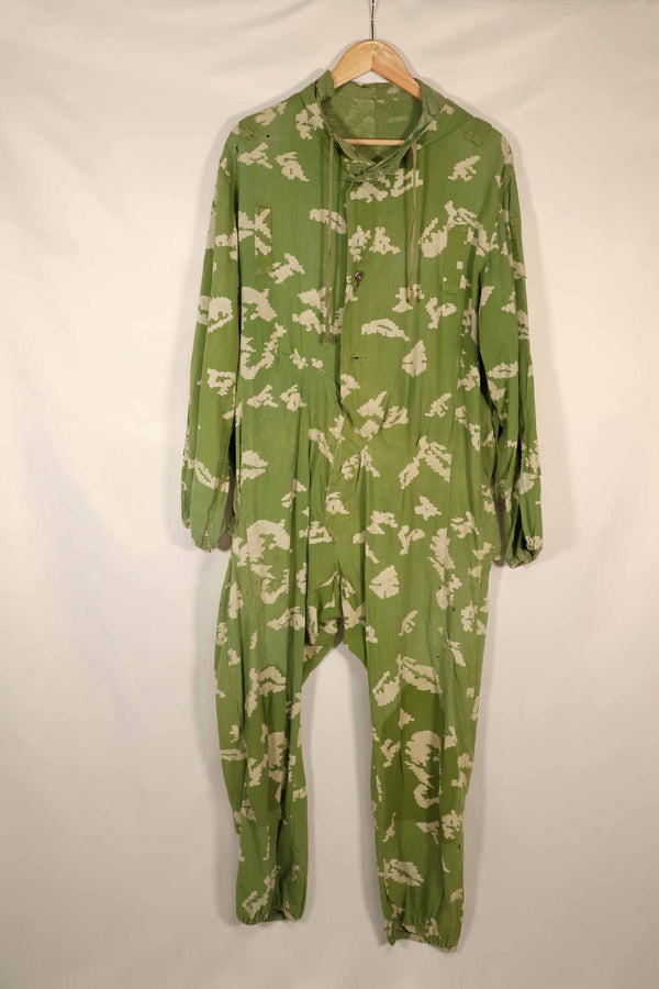 Real 1980s Soviet Russia KLMK camouflage coveralls, used, torn, repaired.