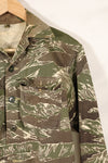 Mid-1960s Okinawa Tiger Pattern Tiger Stripe Asian Cut Shirt, sleeve refurbished, button missing, used.