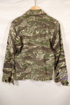 Mid-1960s Okinawa Tiger Pattern Tiger Stripe Asian Cut Shirt, sleeve refurbished, button missing, used.