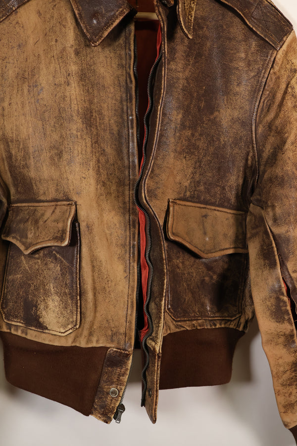 1940's size 46, maker unknown, USAAF A-2 flight jacket, damaged condition, used.