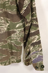 Mid-1960s Okinawa Tiger Pattern Tiger Stripe Asian Cut Shirt, sleeve refurbished, button missing, used.
