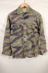 Mid-1960s, estimated A-XL Silver Tiger Tiger stripe shirt, faded, used.