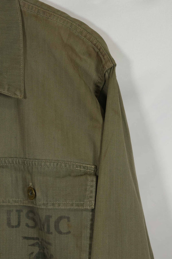 Real U.S. Marine Corps USMC P-44 HBT Utility Jacket, soiled, used.