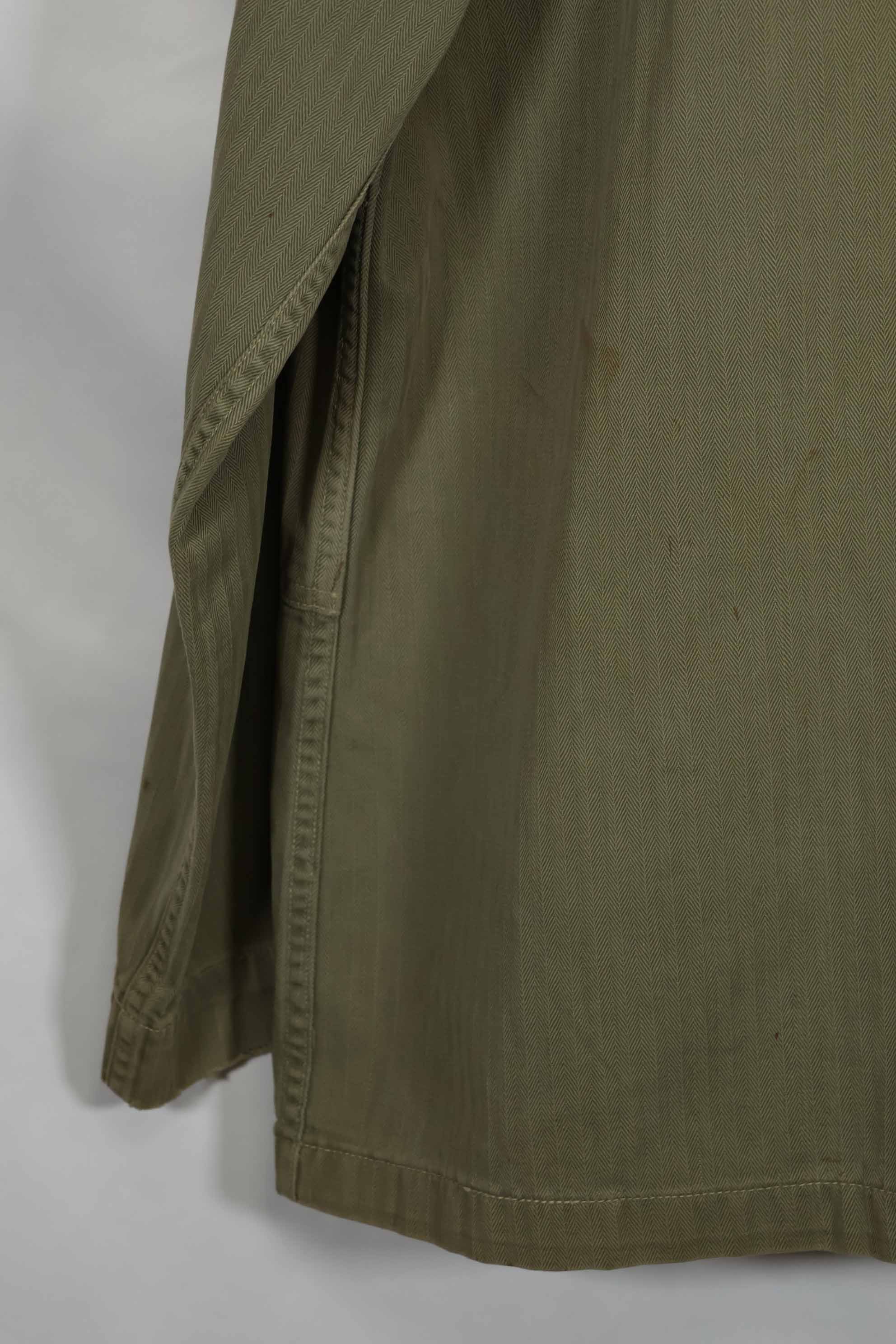 Real U.S. Marine Corps USMC P-44 HBT Utility Jacket, soiled, used.