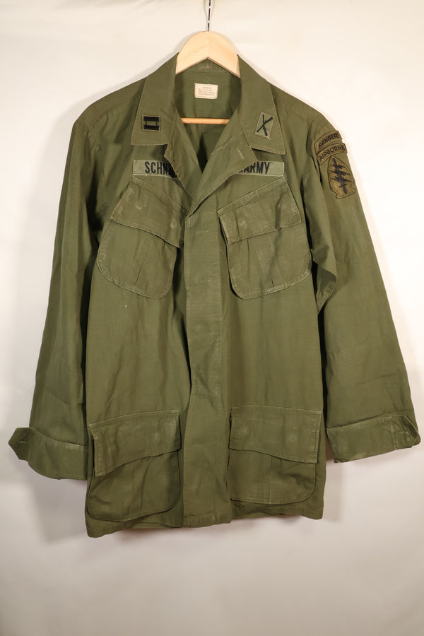 1969 Contract, M-L, 4th Model Jungle Fatigue Jacket, Green Beret Specification, Patches Added Later, Used
