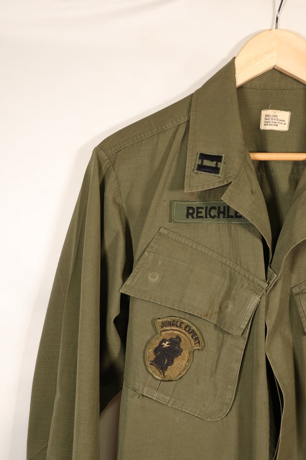 Late 1960s, S-L, U.S. Military, 4th Model Jungle Fatigue Jacket, with added patches, used