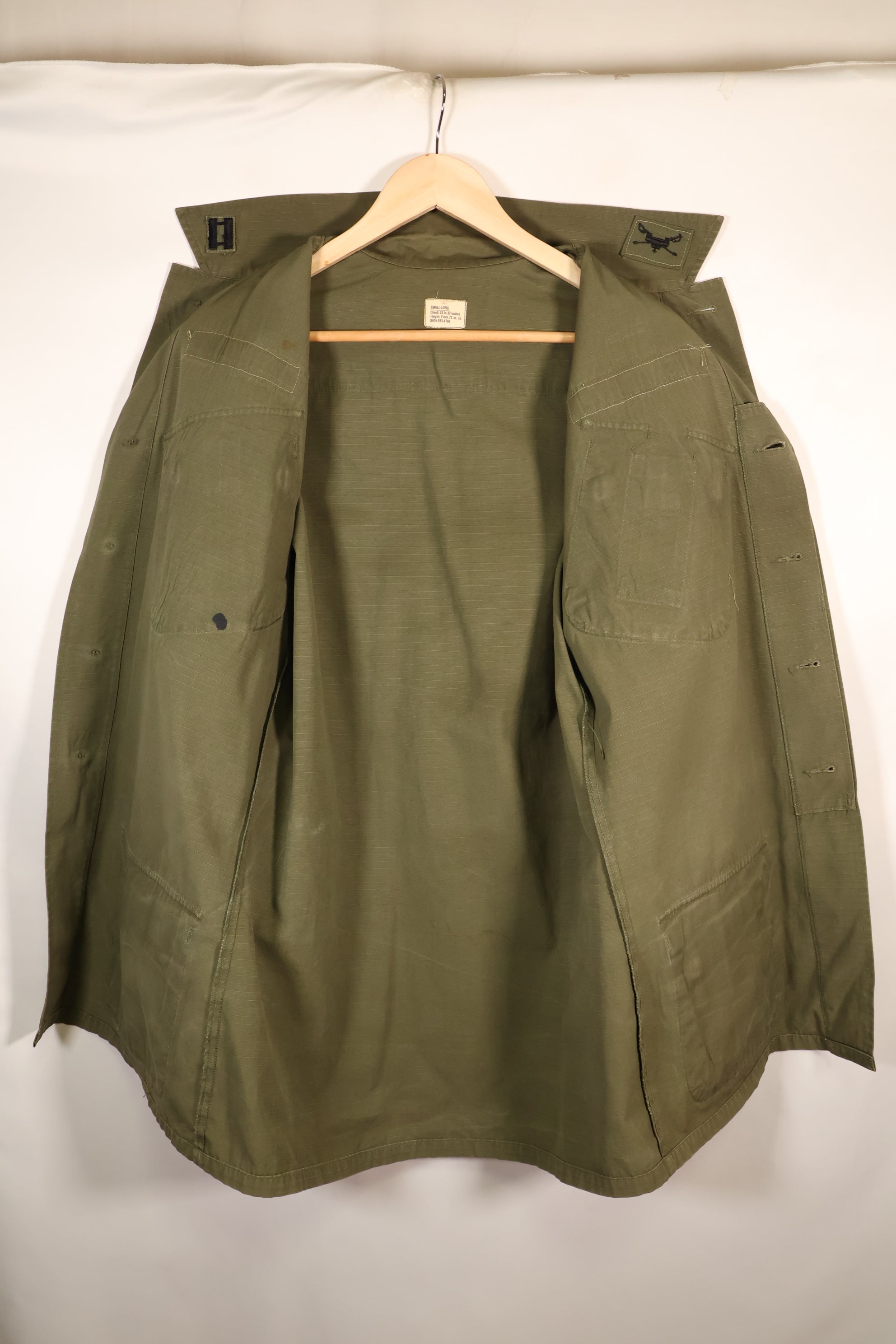 Late 1960s, S-L, U.S. Military, 4th Model Jungle Fatigue Jacket, with added patches, used