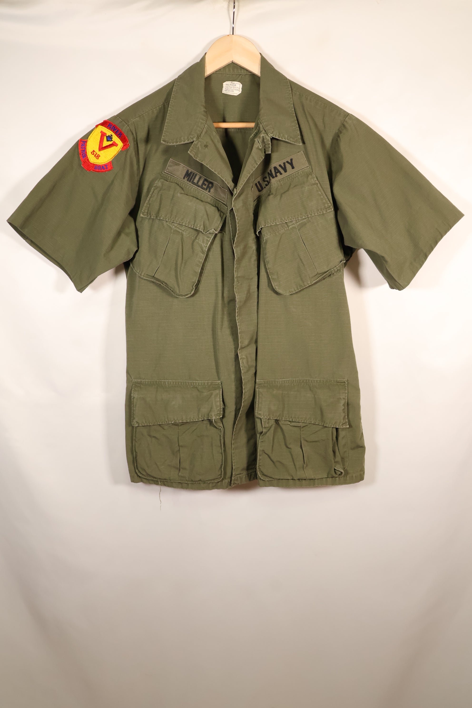 1969 Contract, S-R, U.S. Navy, PBR 4th Model Jungle Fatigue Jacket, Patch Added Later, Used