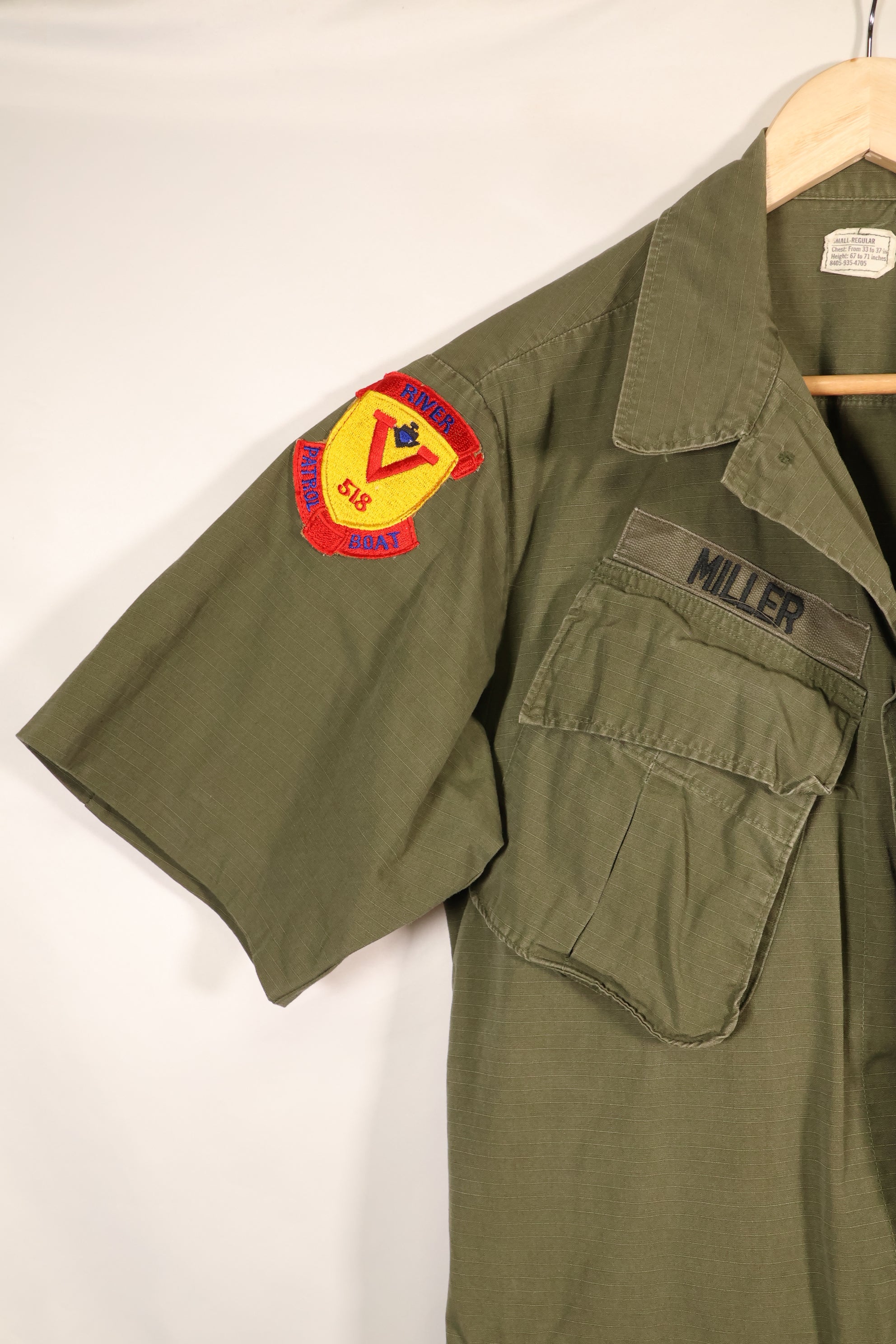 1969 Contract, S-R, U.S. Navy, PBR 4th Model Jungle Fatigue Jacket, Patch Added Later, Used