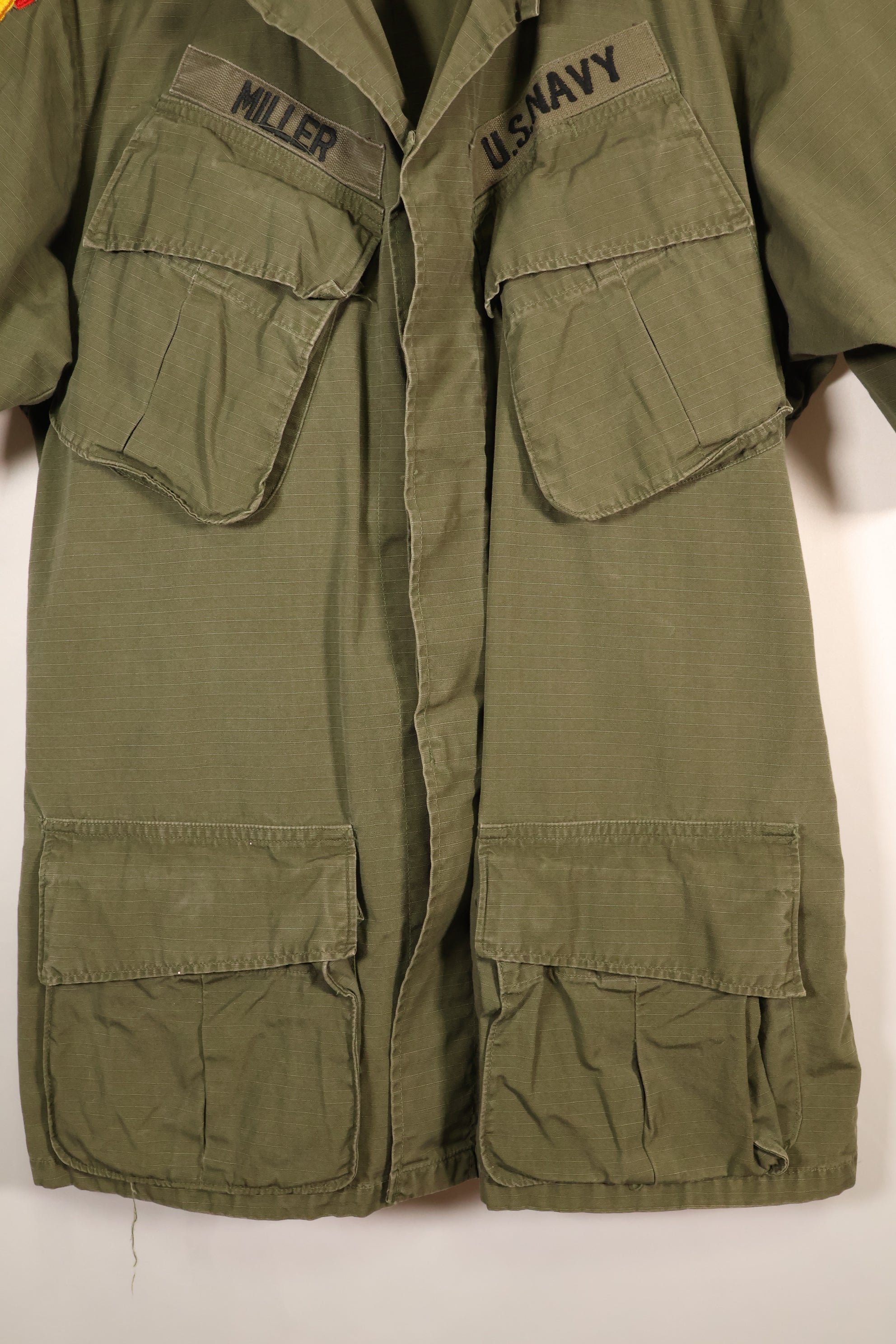 1969 Contract, S-R, U.S. Navy, PBR 4th Model Jungle Fatigue Jacket, Patch Added Later, Used