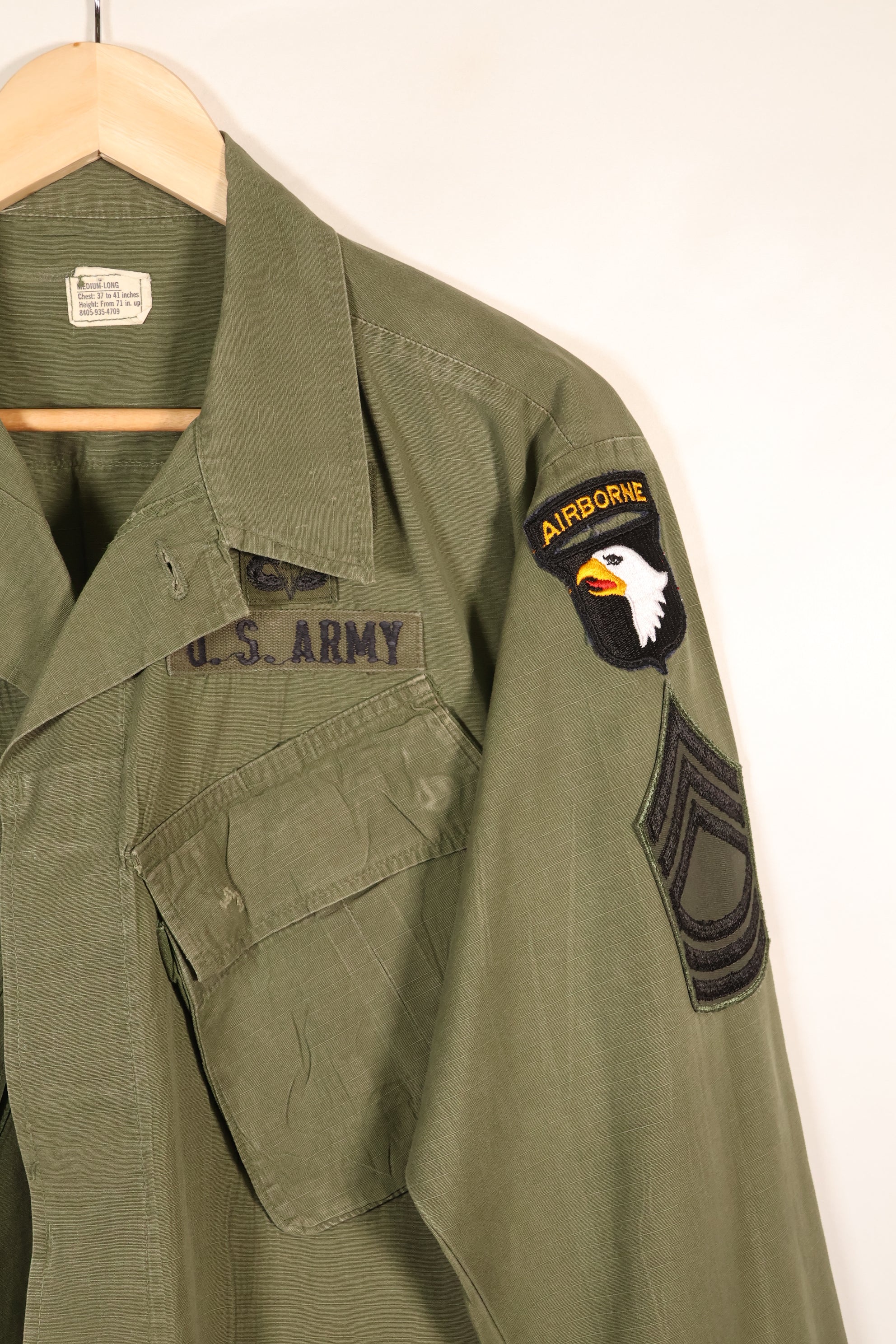 1969 Contract, M-L, 4th Model Jungle Fatigue Jacket, 101st Airborne Division Specification, Used