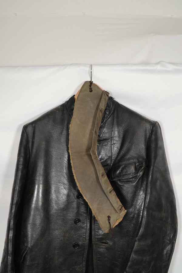 Real 1940s German U-Boat Crew Leather Jacket, good condition, missing buttons.
