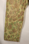 1940s WWII USMC P-44 Frogskin camouflage duck hunter pants, repaired, used.