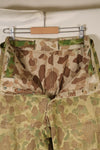 1940s WWII USMC P-44 Frogskin camouflage duck hunter pants, repaired, used.