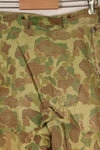 1940s WWII USMC P-44 Frogskin camouflage duck hunter pants, repaired, used.