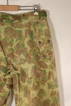 1940s WWII USMC P-44 Frogskin camouflage duck hunter pants, repaired, used.