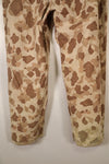 1940s WWII USMC P-44 Frogskin camouflage duck hunter pants, repaired, used.