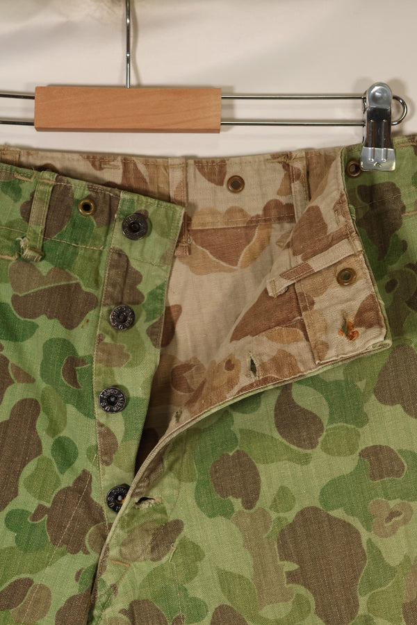 1940s WWII USMC P-44 Frogskin Camouflage Pants, Good Condition, Some Fading, Used