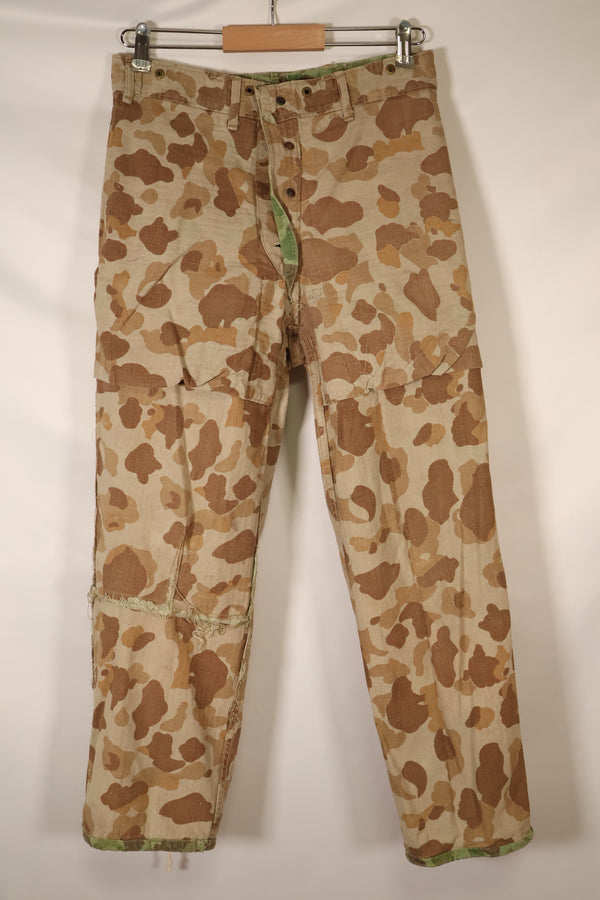1940s WWII USMC P-44 Frogskin Camouflage Pants, Good Condition, Some Fading, Used