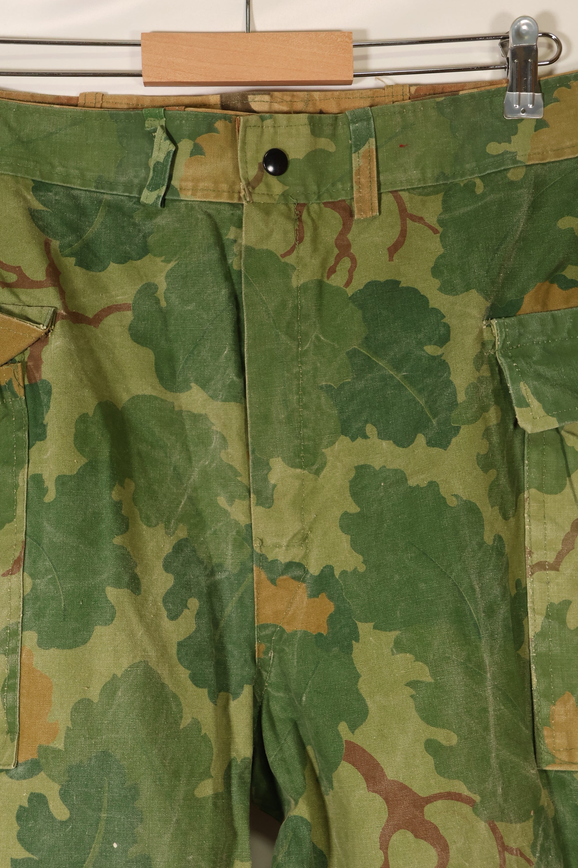Late 1960s to early 1970s | Privately sourced | Mitchell camouflage | USMC | WWII HBT-style cut | Reversible pants | Used