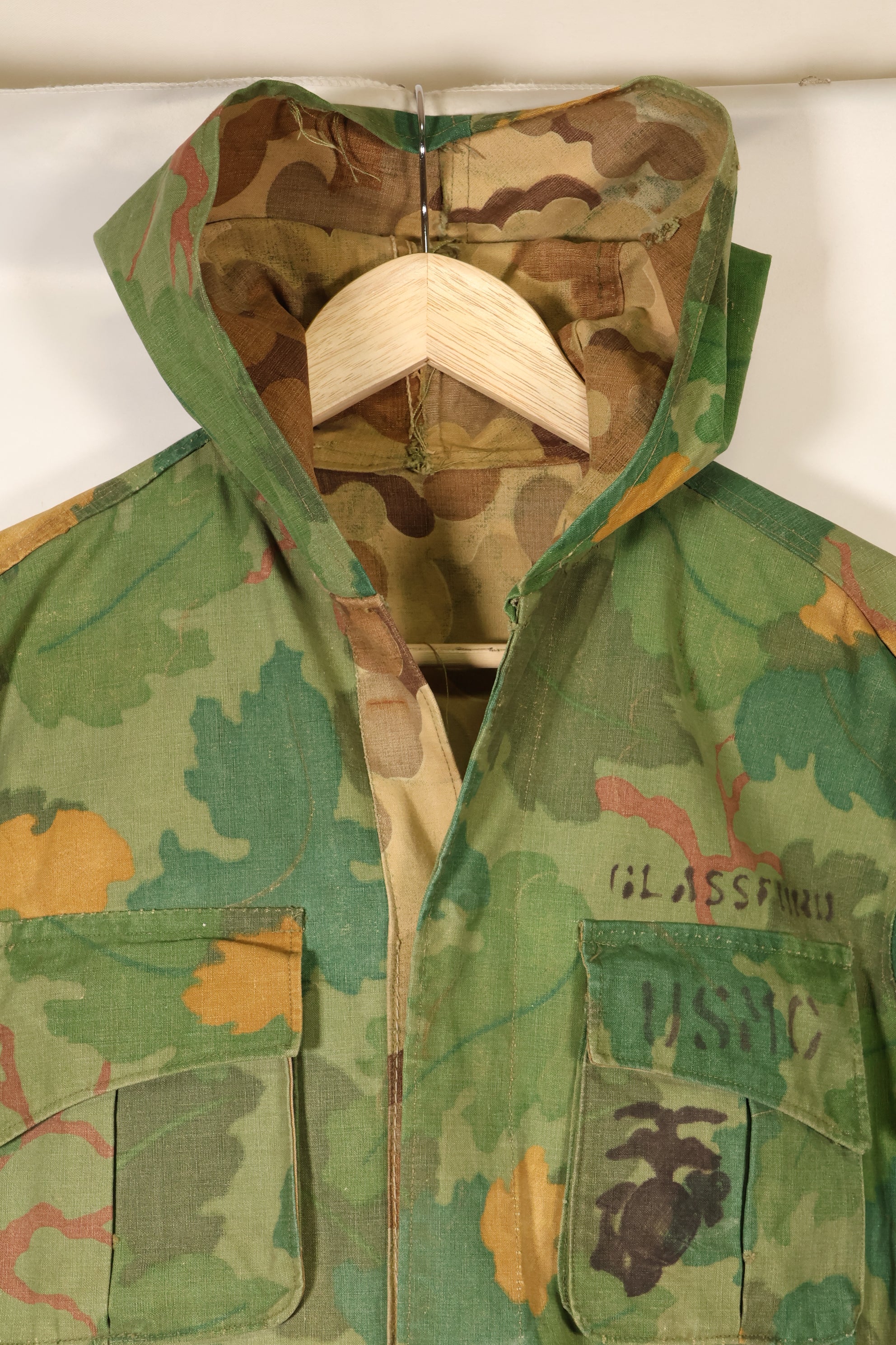 Late 1960s-70s USMC privately procured Mitchell pattern hooded field jacket, used.