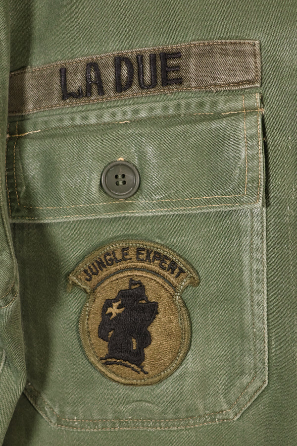 1960s, Estimated Size: SMALL, OG-107 Utility Shirt with Patches, Used