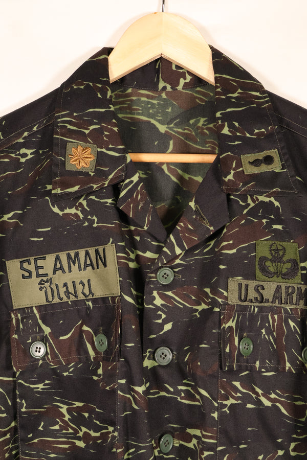 1970s Thai Border Guard "Shadow Tiger" Locally Made Tiger-Striped Shirt, Used, Size B