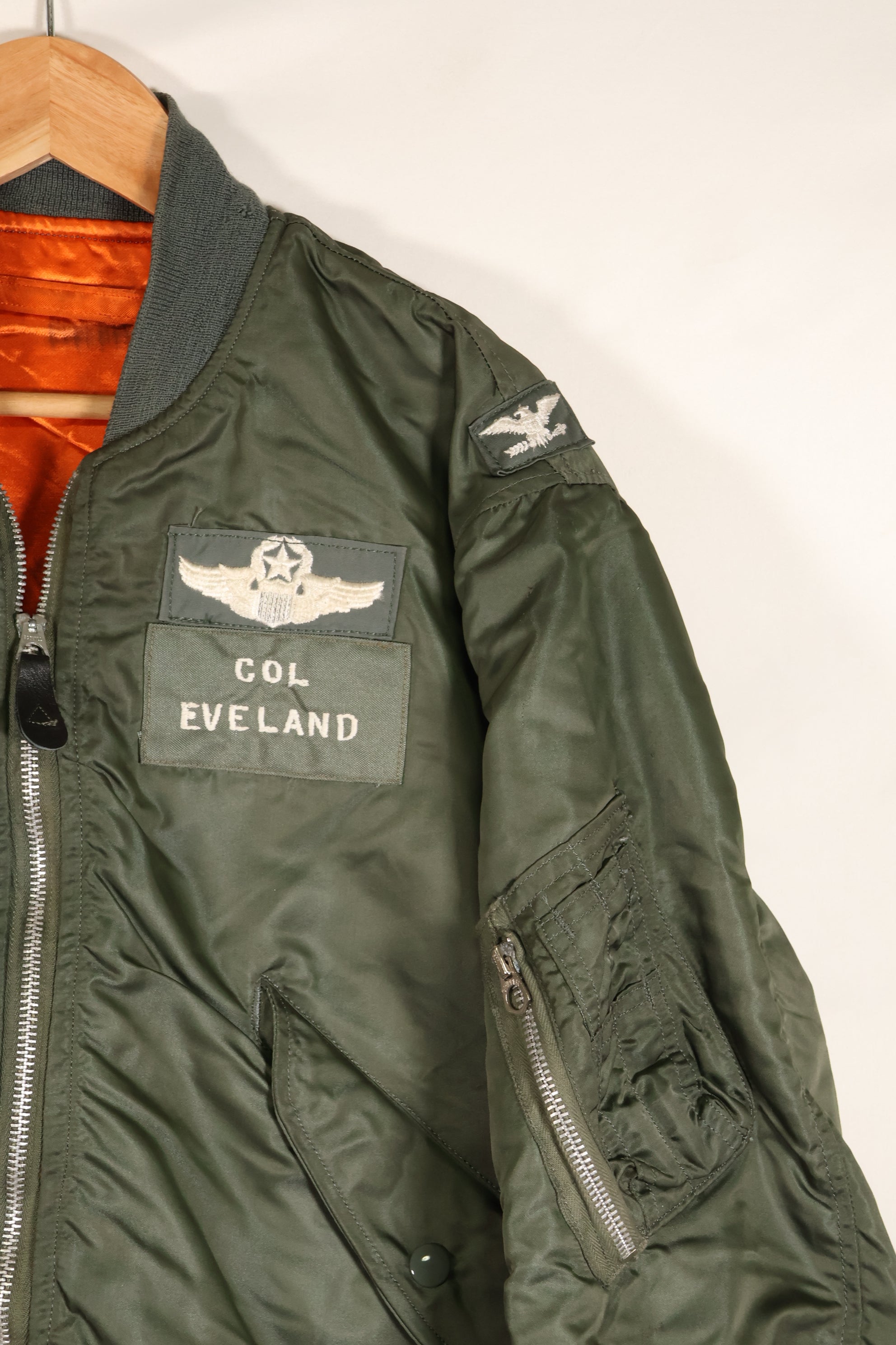 1970 Contract MEDIUM USAF L-2B Flight Jacket, Light Zone, Worn by Bill Eveland, Good Condition