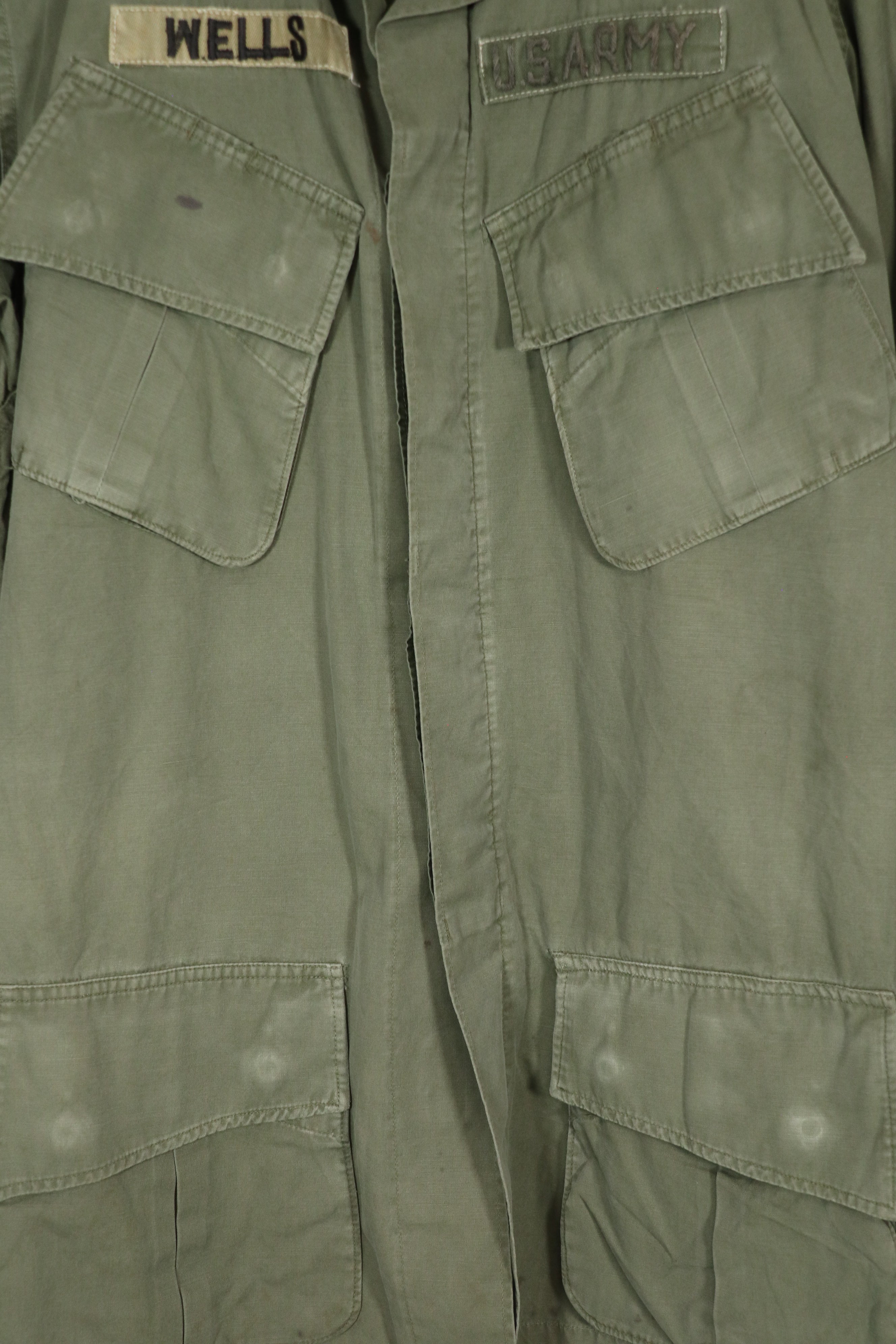Real 2nd Model Jungle Fatigue Jacket, MACV affiliation, first patch attached, used.