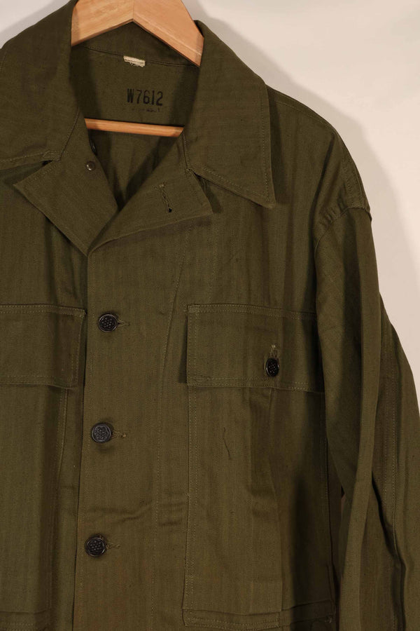 Real 1940s U.S. Army HBT OD utility jacket, no size tag, good condition.