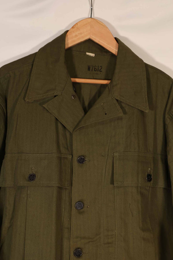 Real 1940s U.S. Army HBT OD utility jacket, no size tag, good condition.