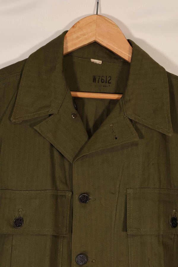 Real 1940s U.S. Army HBT OD utility jacket, no size tag, good condition.