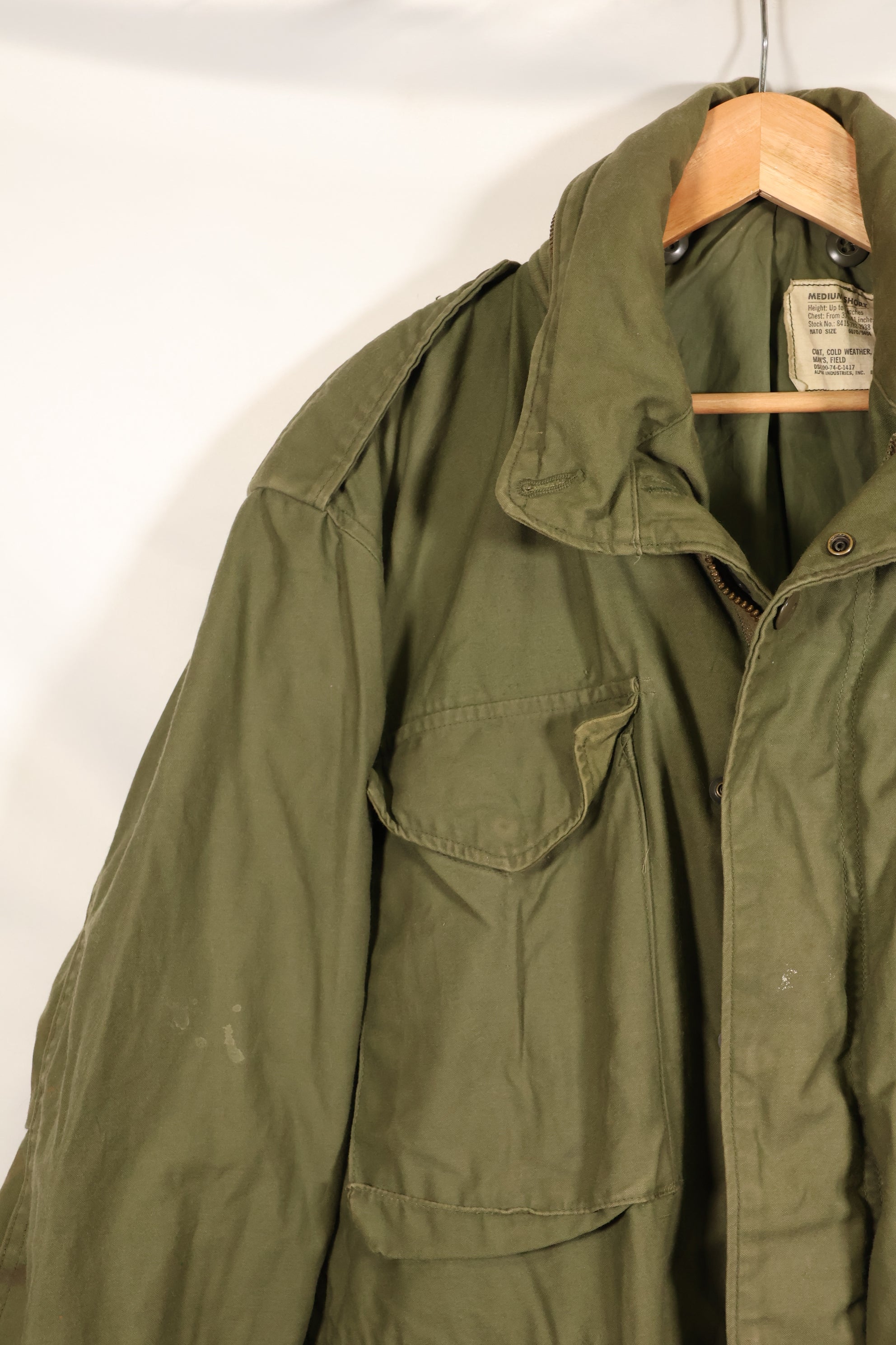 1974 Contract M-S M65 Field Jacket, 3rd Model, Used, Faded, With Patches