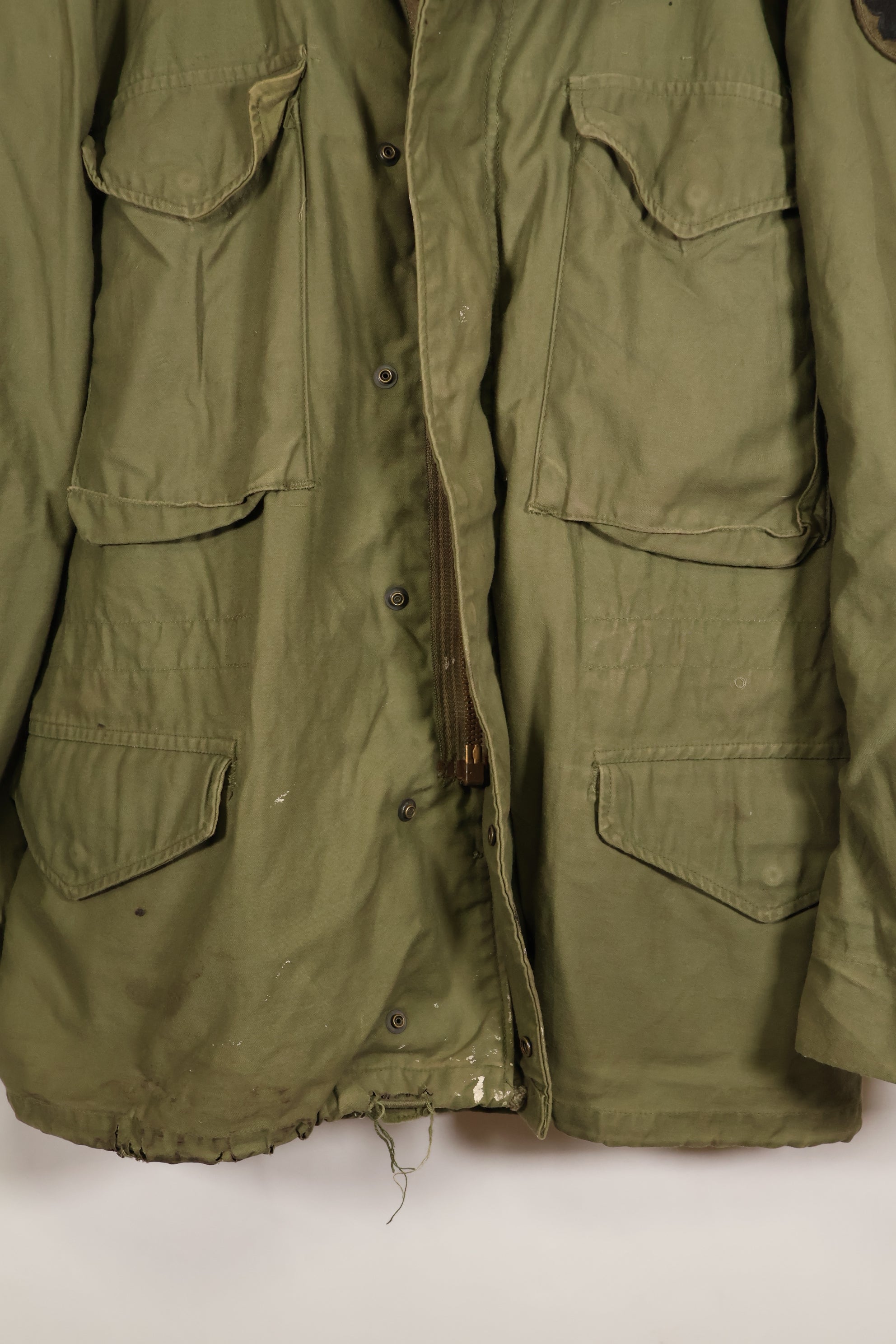 1974 Contract M-S M65 Field Jacket, 3rd Model, Used, Faded, With Patches