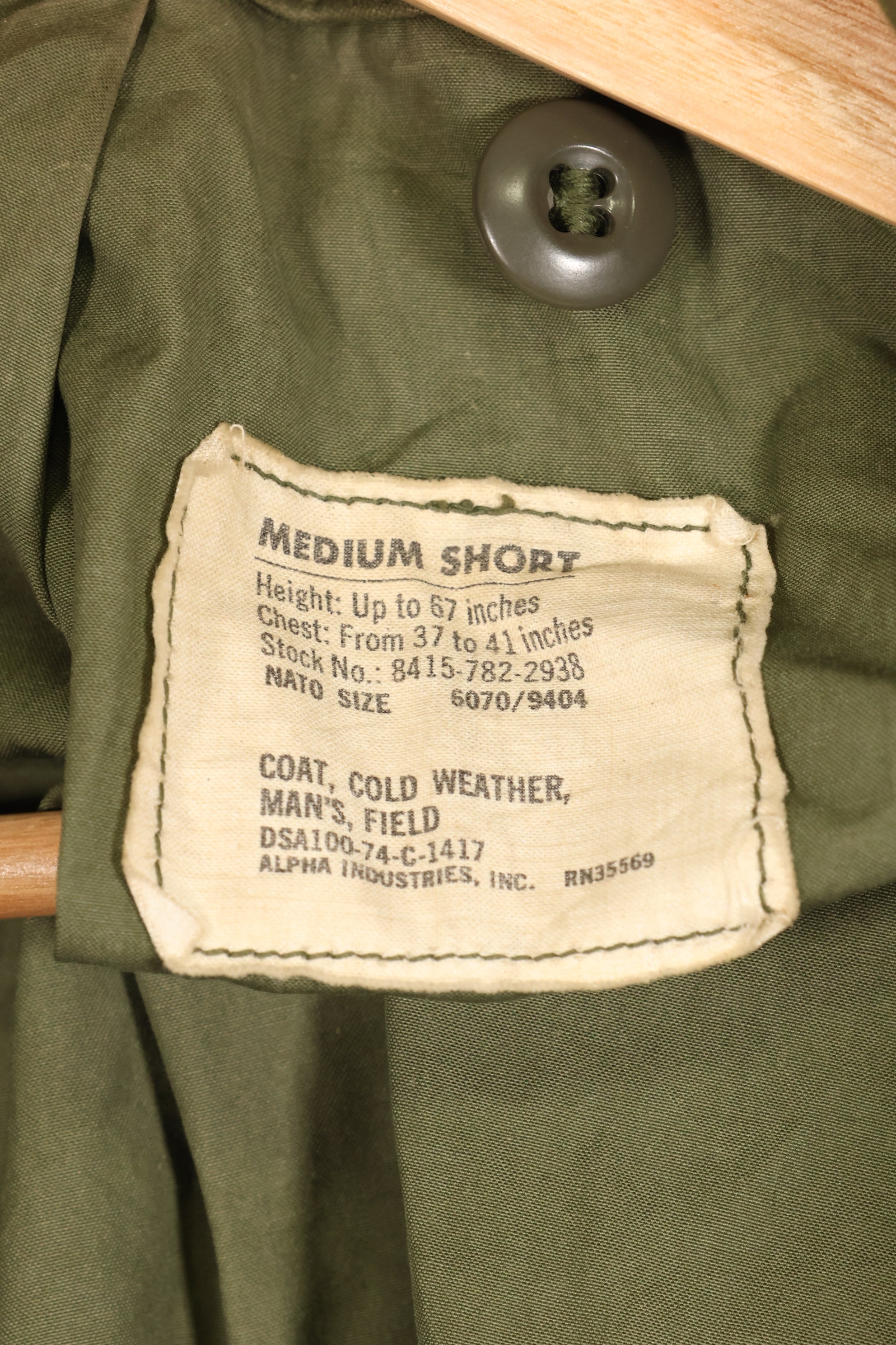 1974 Contract M-S M65 Field Jacket, 3rd Model, Used, Faded, With Patches