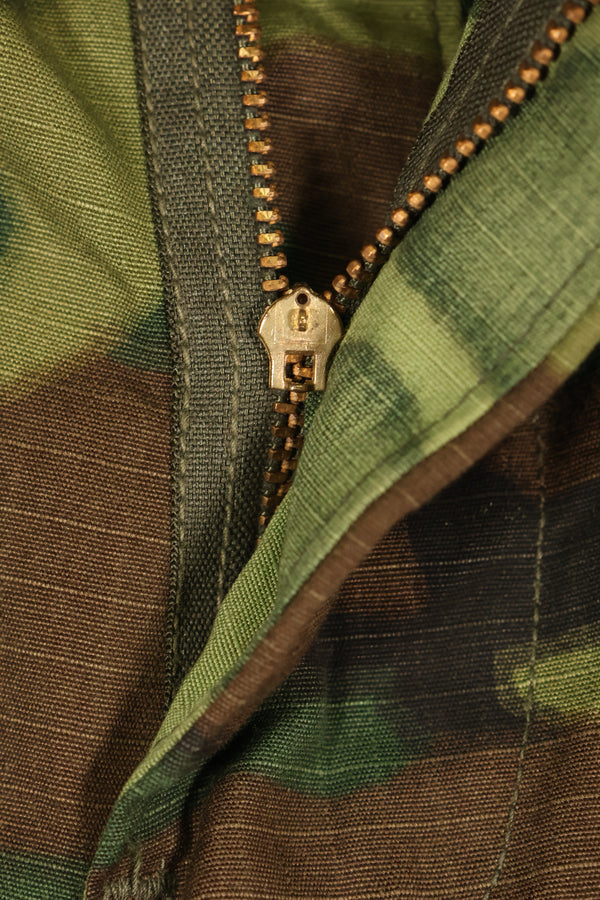1969 Contract, S-R, Virtually Unused, ERDL Green Leaf Camo Fatigue Pants, Zipper Damaged