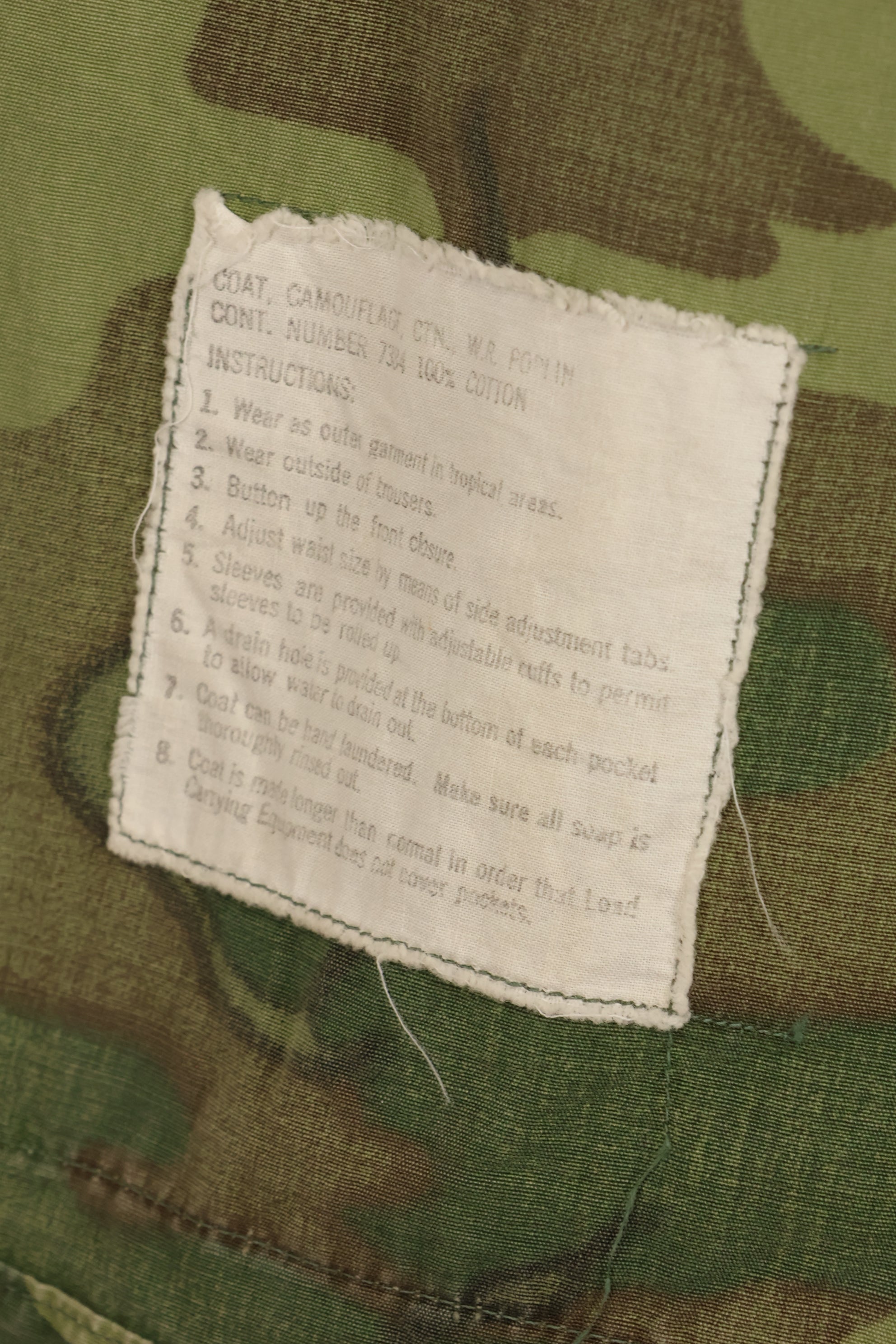 Contract circa 1967, size tag missing, early print, USMC non-rip ERDL jungle fatigues jacket, used