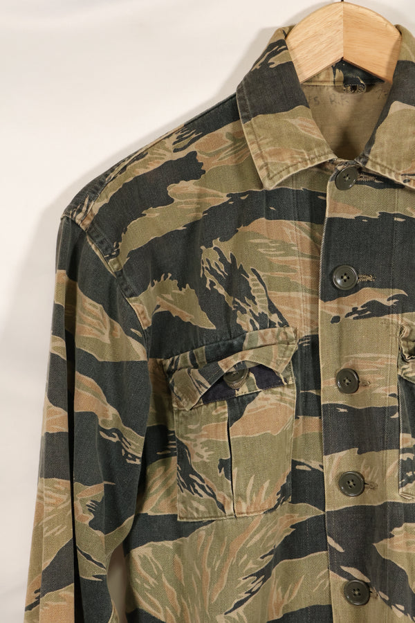 Estimated late 1960s-1970s locally made tiger stripe shirt, used.