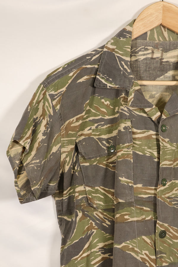 Estimated 1970s locally made tiger stripe short sleeve shirt, used.