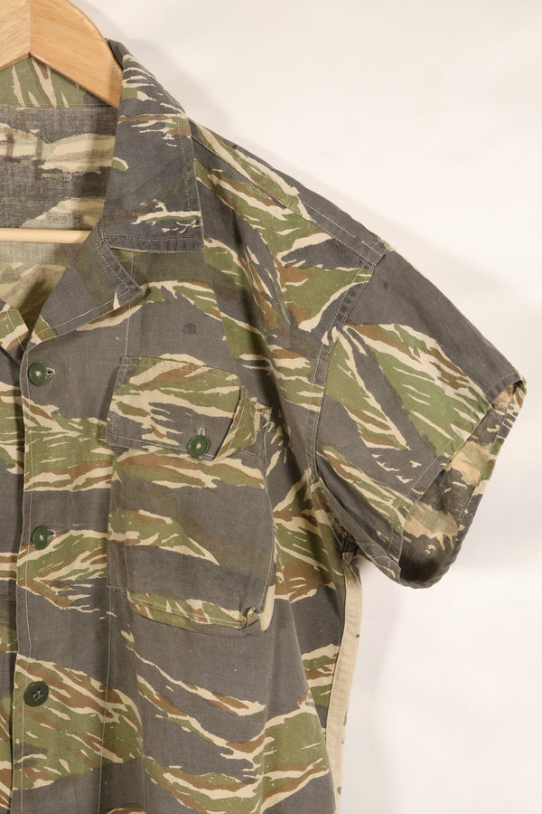 Estimated 1970s locally made tiger stripe short sleeve shirt, used.