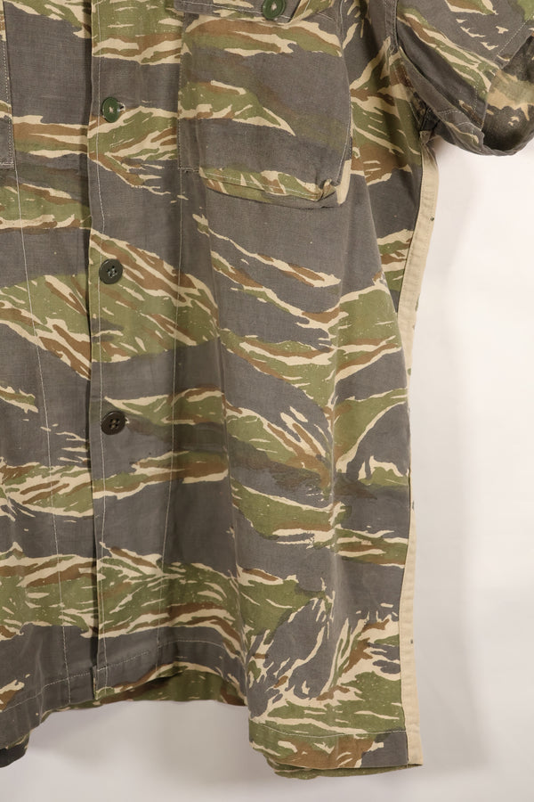 Estimated 1970s locally made tiger stripe short sleeve shirt, used.