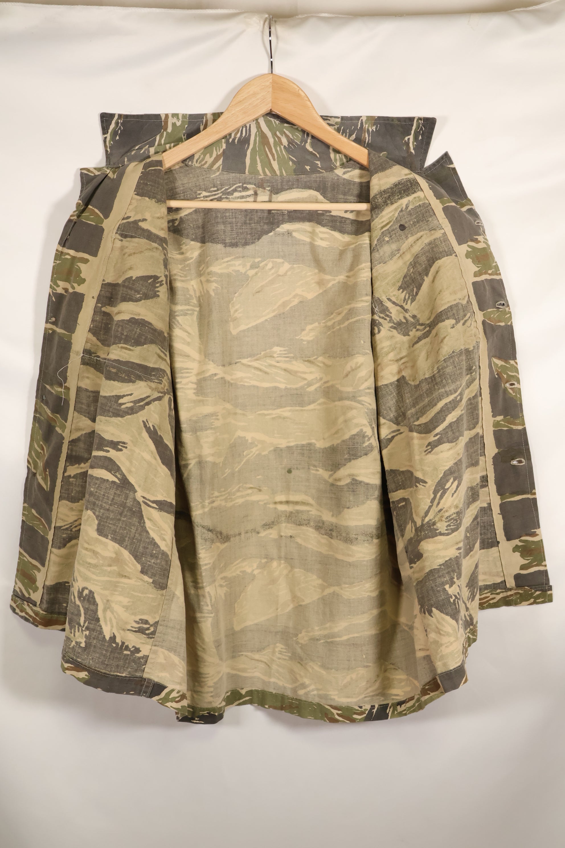 Estimated 1970s locally made tiger stripe short sleeve shirt, used.