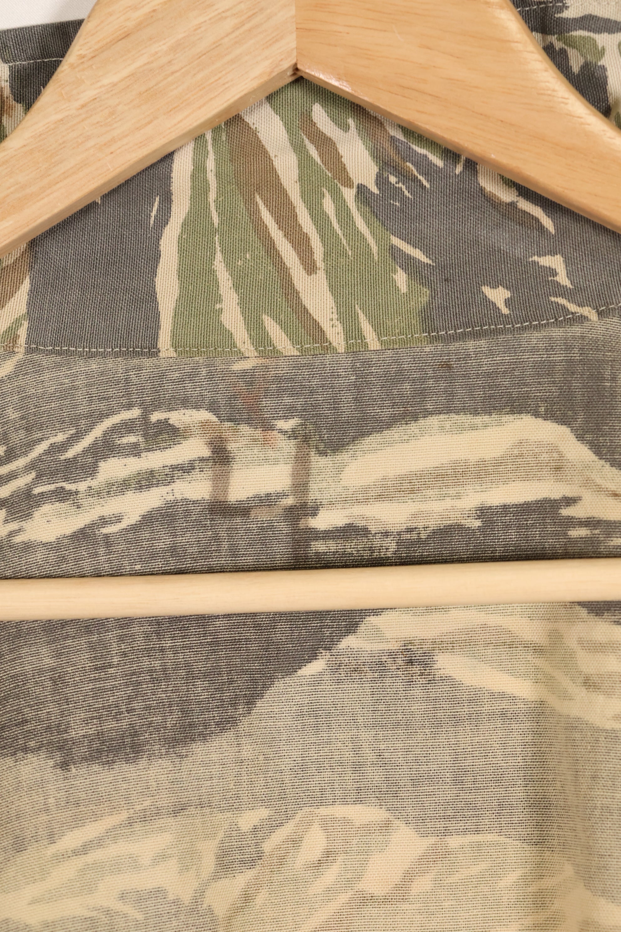 Estimated 1970s locally made tiger stripe short sleeve shirt, used.