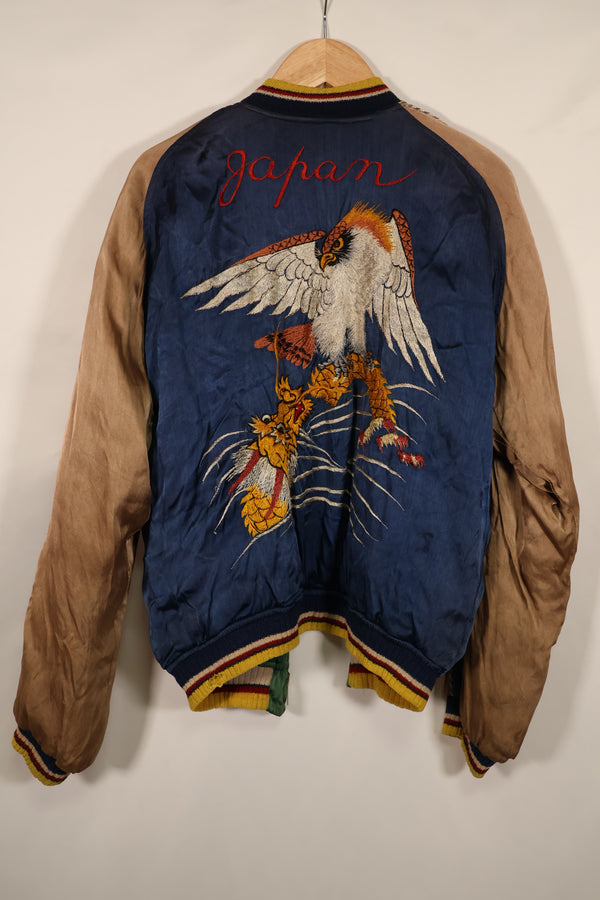 Real early 1950's Japan Jacket, rare embroidery, with piping, used, zipper damaged.