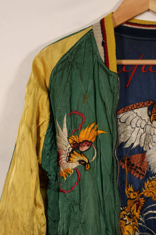 Real early 1950's Japan Jacket, rare embroidery, with piping, used, zipper damaged.