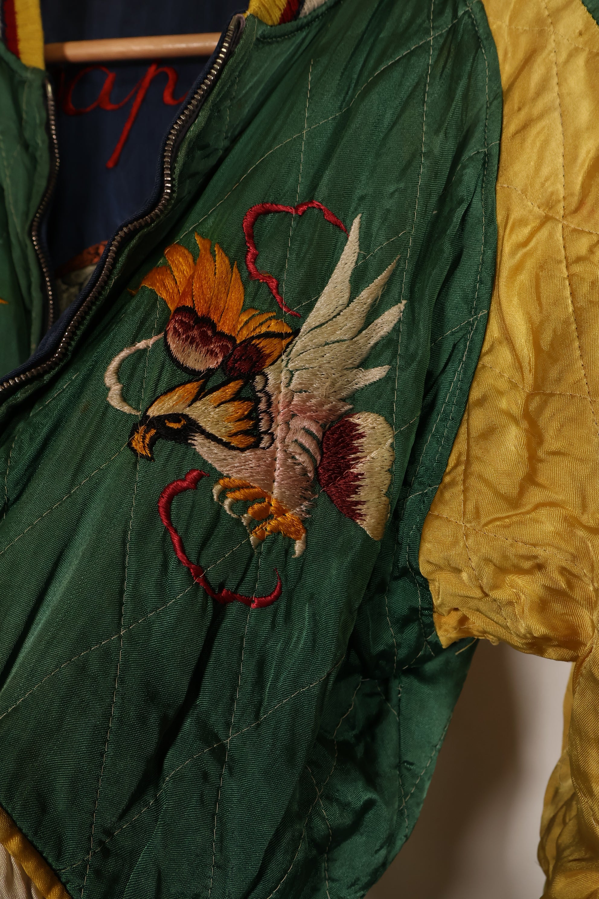 Real early 1950's Japan Jacket, rare embroidery, with piping, used, zipper damaged.