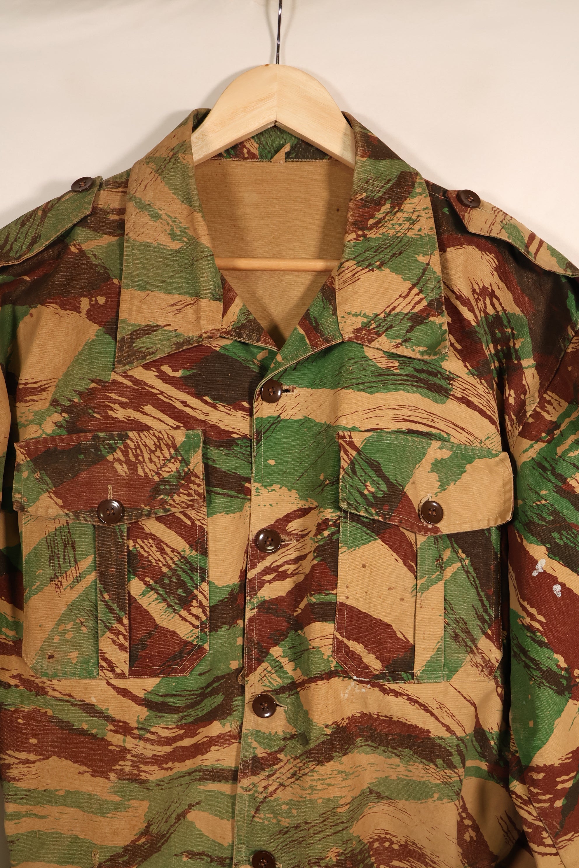 1950s, Indochina War, British Army Battle Dress-style, Lizard Camouflage, made from shelter half fabric, jacket, used