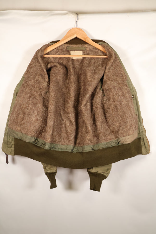 1940s, estimated age 38–40, U.S. Army Air Forces (USAAF) B-15A flight jacket, modified with shearling, used
