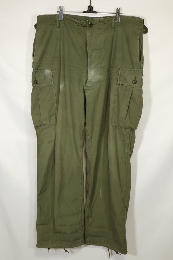 1964 Contract 1st Model Jungle Fatigue Pants, L-R, stained, repaired, used.